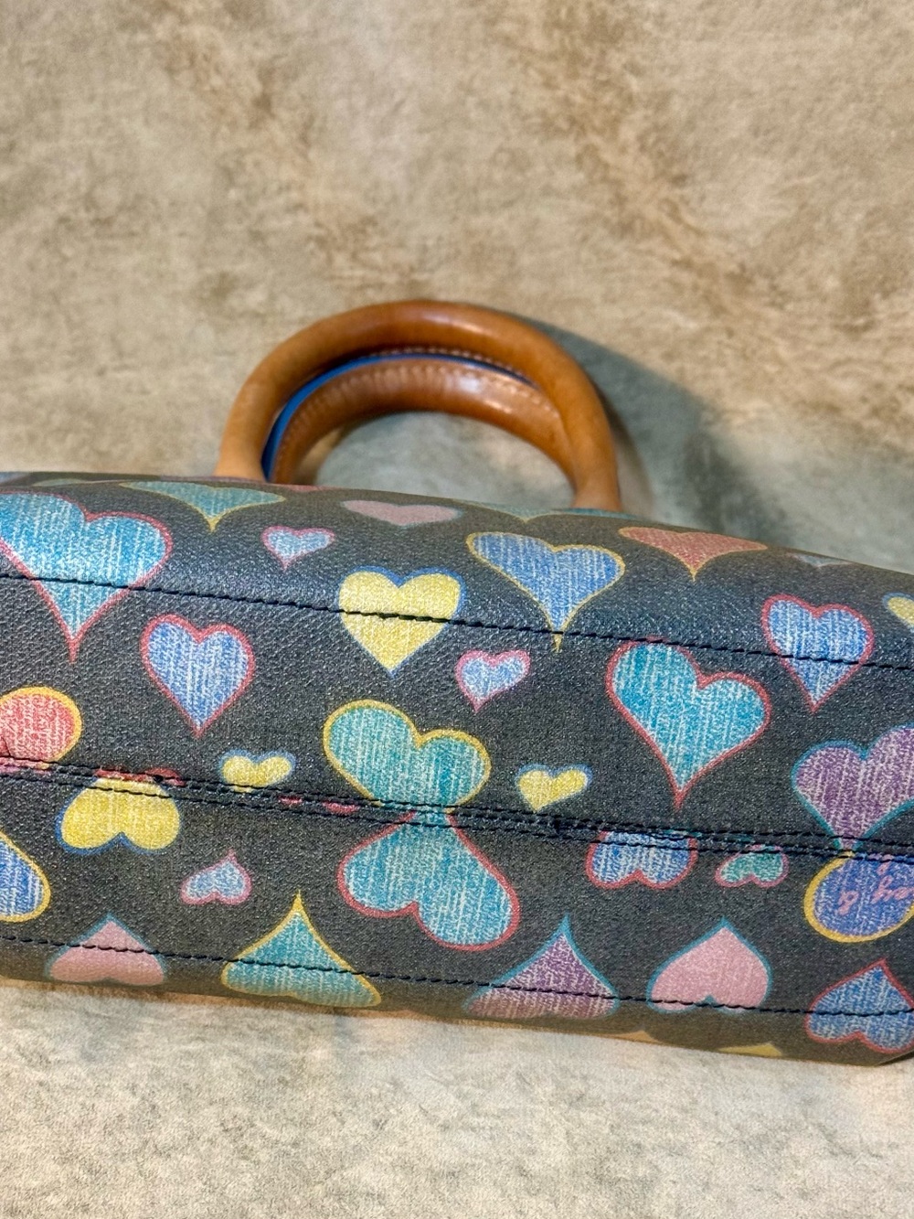 Dooney & Bourke Multicolor Heart Print Small/Mini Satchel with Leather Trim - Picture 8 of 11
